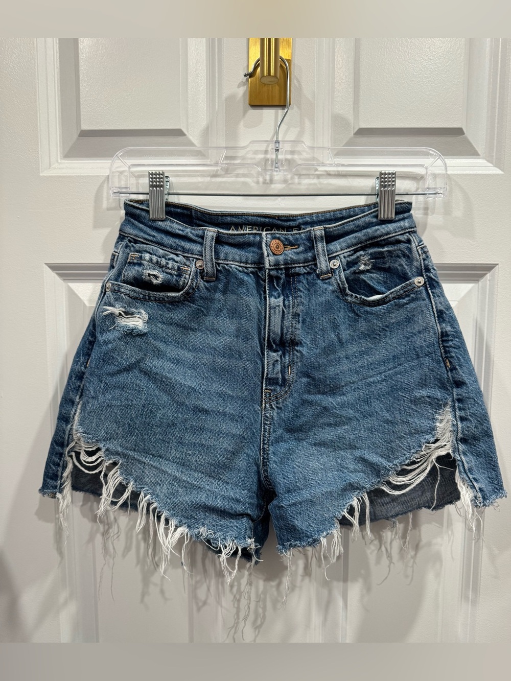 American Eagle Outfitters Highest Rise Mom Short Raw-Hem Distressed Jean Short